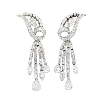 Lot 229 - Pair of Platinum and Diamond Fringe Earrings