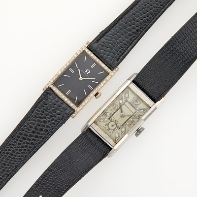 Lot 1106 - Hamilton Platinum and Diamond Wristwatch and Omega Gold and Diamond Wristwatch