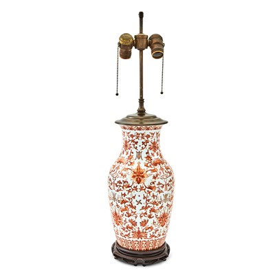 Lot 404 - Chinese Iron Red Decorated Porcelain Lamp