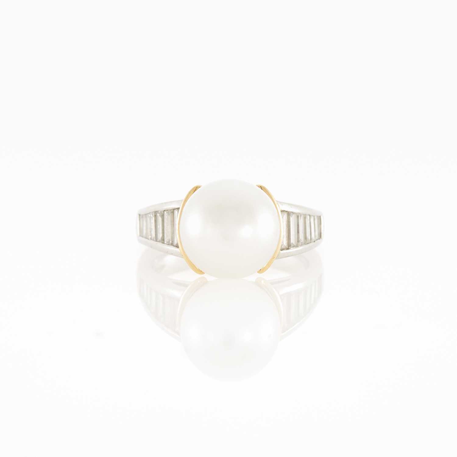 Lot 2181 - Platinum, Gold, South Sea Cultured Pearl and Diamond Ring
