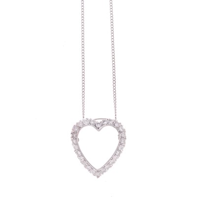 Lot 1074 - White Gold and Diamond Heart Pendant-Brooch with Chain Necklace