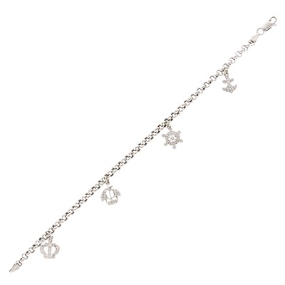 Lot 1080 - White Gold and Diamond Charm Bracelet