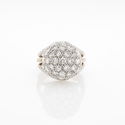 Lot 2208 - Two-Color Gold and Diamond Dome Ring