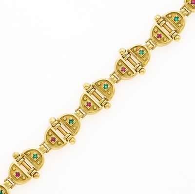 Lot 2028 - Gold, Ruby and Emerald Bracelet