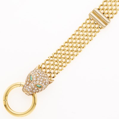 Lot 2235 - Two-Color Gold, Diamond and Emerald Panther Bracelet