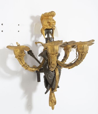Lot 694 - Set of Four French Ormolu and Patinated Bronze Five-Light Wall Lights