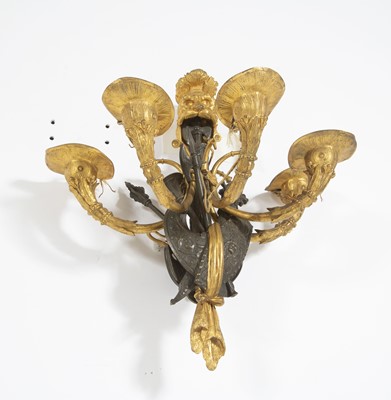 Lot 694 - Set of Four French Ormolu and Patinated Bronze Five-Light Wall Lights