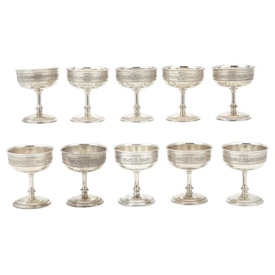 Lot 128 - Set of Ten International Silver Co. Sterling Silver "Wedgwood" Pattern Coupes