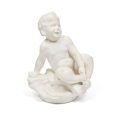 Lot 354 - Carved Marble Figure of Seated Nude Child