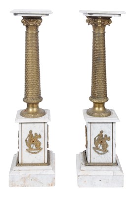 Lot 375 - Pair of Empire Style Marble and Gil- Metal Pedestals