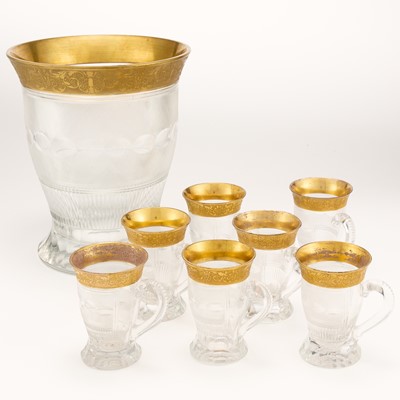 Lot 287 - RTO Moser Gilt-Decorated, Acid-Etched and Cut Glass Partial Punch Set