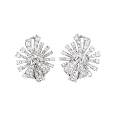 Lot 261 - Van Cleef & Arpels Pair of Platinum and Diamond Bow Earclips
