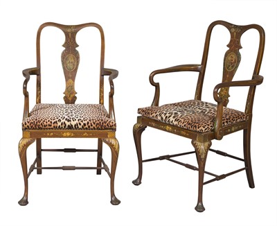 Lot 188 - Pair of Edwardian Painted Mahogany and Caned Armchairs