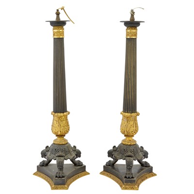 Lot 337 - Pair of Charles X Gilt and Patinated Bronze Candelabra Bases Mounted as Lamps