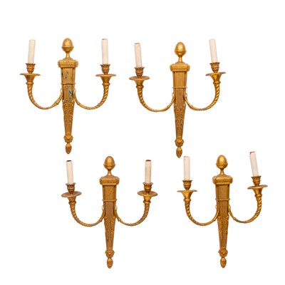 Lot 285 - Set of Four Louis XVI Style Gilt-Bronze Two-Light Sconces