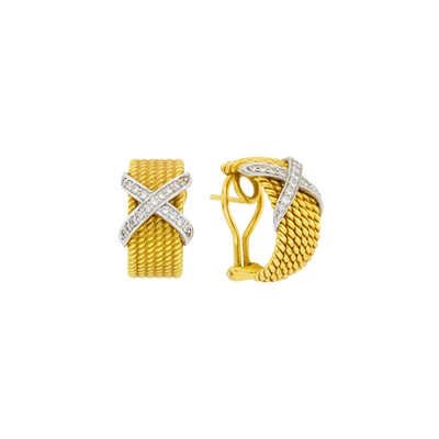 Lot 1183 - Tiffany & Co., Schlumberger Pair of Gold, Platinum and Diamond 'Rope Six-Row' Earrings