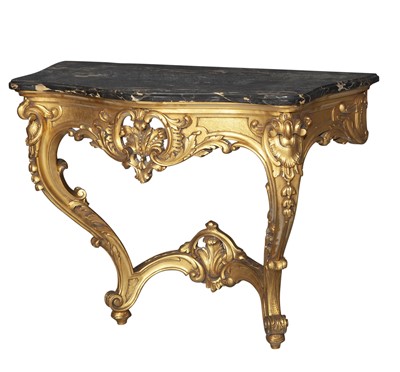 Lot 273 - Louis XV Style Portoro Marble Top Giltwood Console