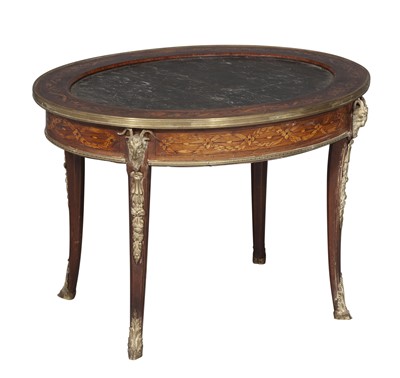 Lot 338 - Louis XV/XVI Transitional Style Parquetry Inlaid Wood Low Table with Inset Marble Top