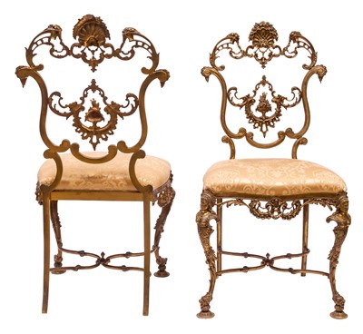 Lot 263 - Pair of Louis XV Style Brass Salon Chairs