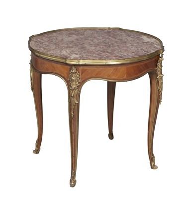 Lot 321 - Louis XV Style Gilt-Metal Mounted Tulipwood Marble Top Occasional Table