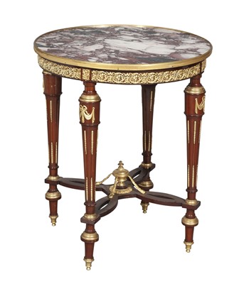 Lot 362 - Louis XVI Style Gilt Metal Mounted Marble Top Mahogany Occasional Table