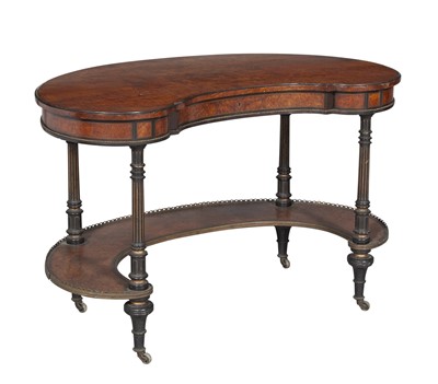 Lot 374 - Victorian Parcel Ebonized Burlwood Reniform Writing Table