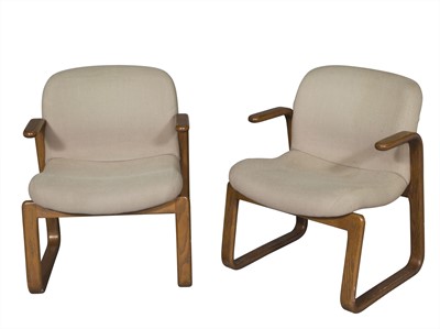 Lot 585 - Pair of Kimball Upholstered Oak Model 530 Armchairs