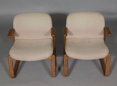 Lot 585 - Pair of Kimball Upholstered Oak Model 530 Armchairs