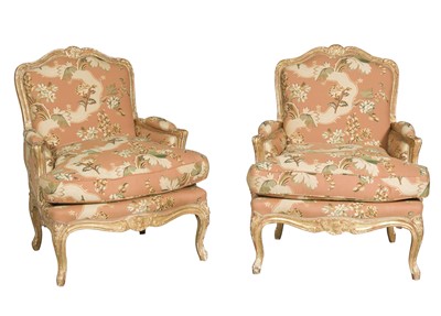 Lot 377 - Pair of Louis XV Style Giltwood Bergéres