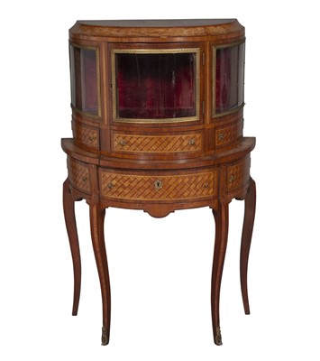 Lot 285 - Louis XV/XVI Transitional Style Parquetry Burl Wood, Walnut, and Tulipwood Vitrine Cabinet