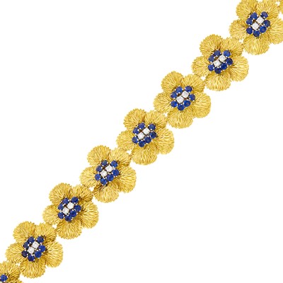 Lot 155 - Gold, Diamond and Sapphire Flower Bracelet, France