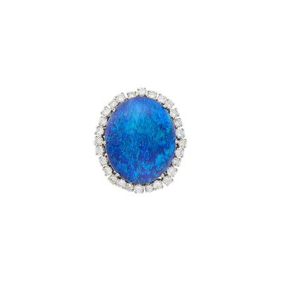 Lot 63 - White Gold, Black Opal and Diamond Ring