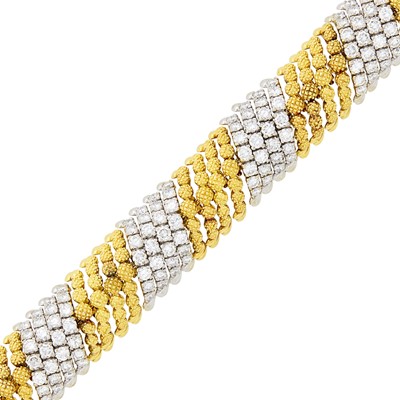 Lot 180 - Two-Color Gold and Diamond Bombé Bracelet