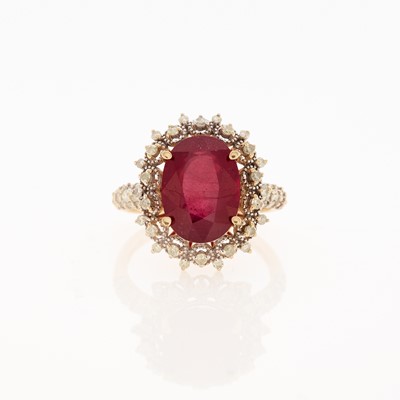 Lot 2226 - Gold, Glass-Filled Composite Ruby and Diamond Ring