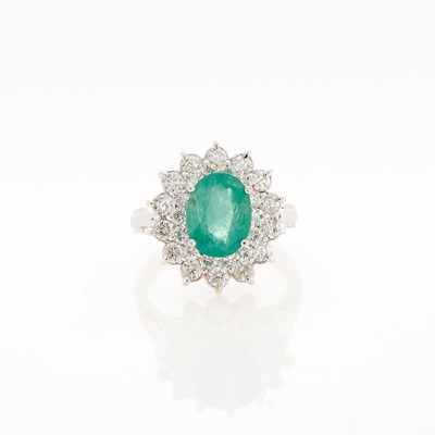 Lot 2219 - White Gold, Emerald and Diamond Ring