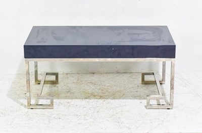 Lot 353 - Chrome & Blue Lacquer Top Low Table