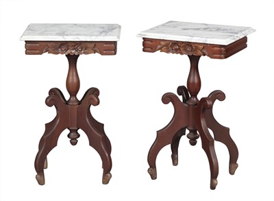 Lot 314 - Pair of Carved Walnut Marble Top Side Tables