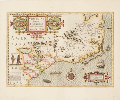 Lot 122 - A desirable early issue of Hondius map of Virginia and Florida