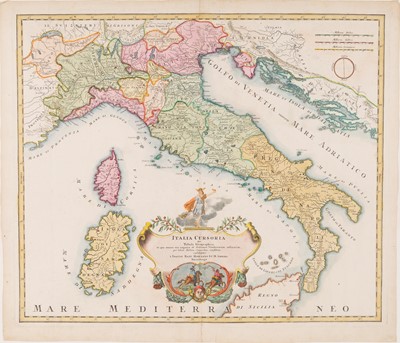 Lot 93 - An Homann map of Italy with postal routes