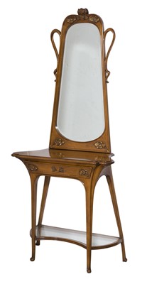 Lot 410 - Italian Art Nouveau Style Carved Walnut Console Table and Mirror