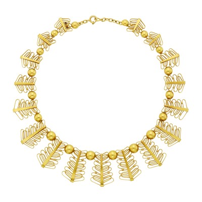 Lot 1014 - Gold Bead and Wire Link Fringe Necklace