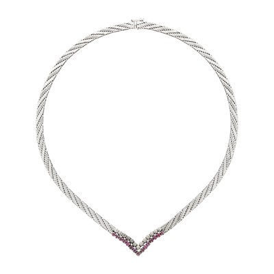 Lot 1082 - White Gold and Ruby Necklace