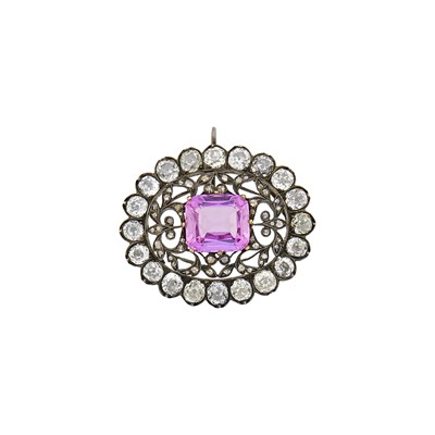 Lot 1113 - Georgian Silver, Gold, Pink Topaz and Diamond Pendant-Brooch