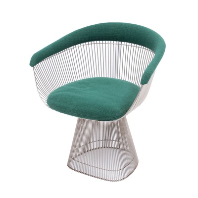 Lot 580 - Pair of Warren Platner Chromed Steel and Upholstered Armchairs and Stool