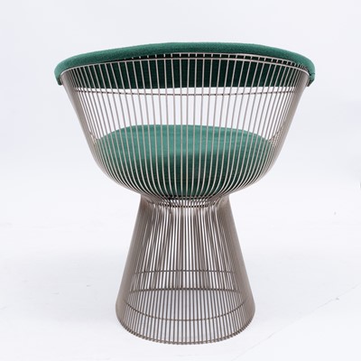 Lot 580 - Pair of Warren Platner Chromed Steel and Upholstered Armchairs and Stool