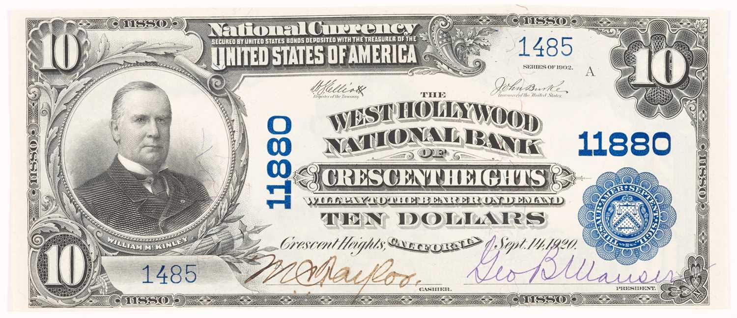 Lot 1148 - United States West Hollywood Crescent Heights California 1902 $10 National S-1469