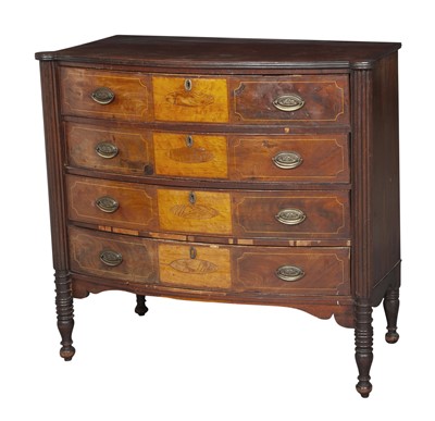 Lot 666 - Federal Inlaid Mahogany and Bird's Eye Maple Bowfront Chest of Drawers