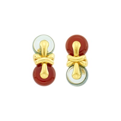 Lot 4 - Marina B Pair of Gold, Hardstone and Multicolored Glass Bead Earclips with Interchangeable Beads