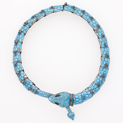 Lot 2059 - Margot de Taxco Silver, Turquoise Enamel and Glass Snake Necklace