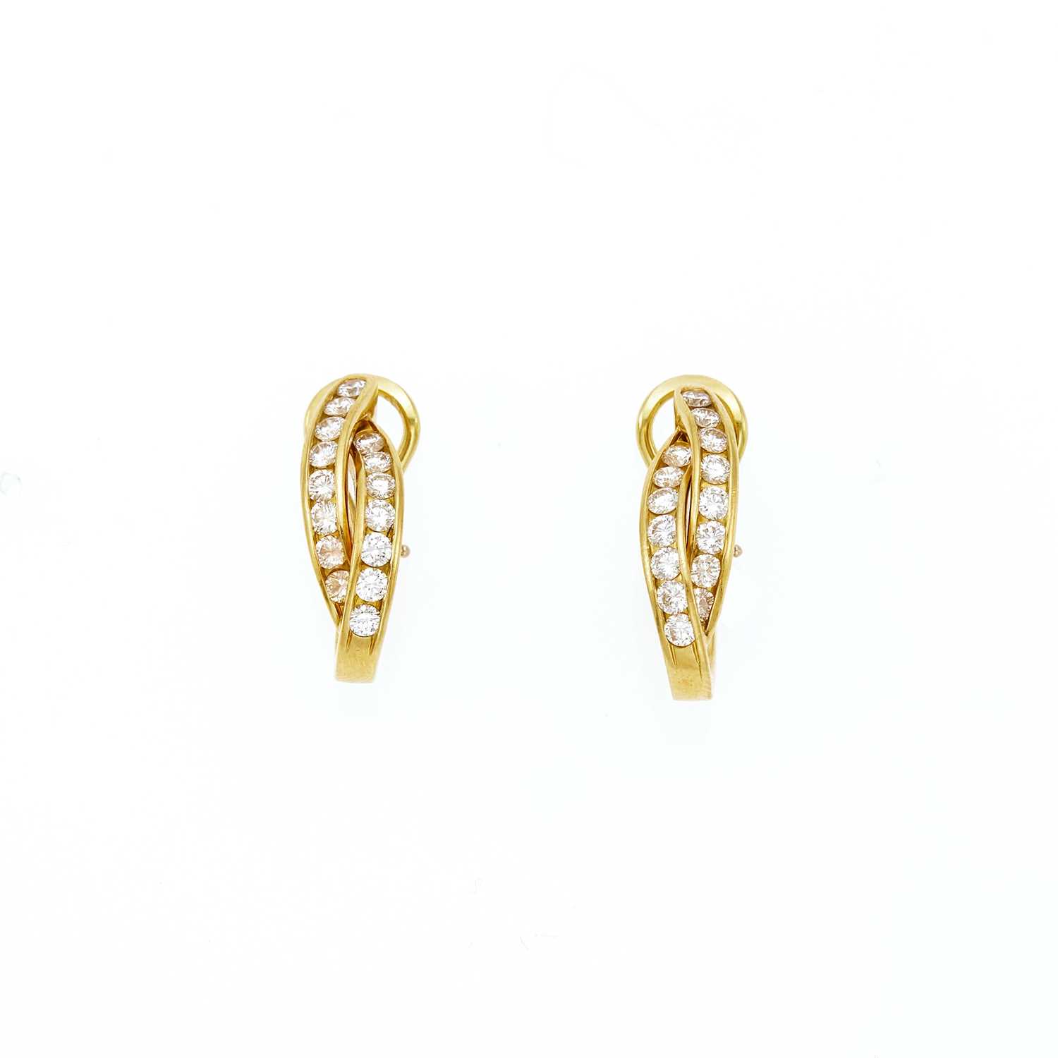 Lot 2070 - Pair of Gold and Diamond Hoop Earrings